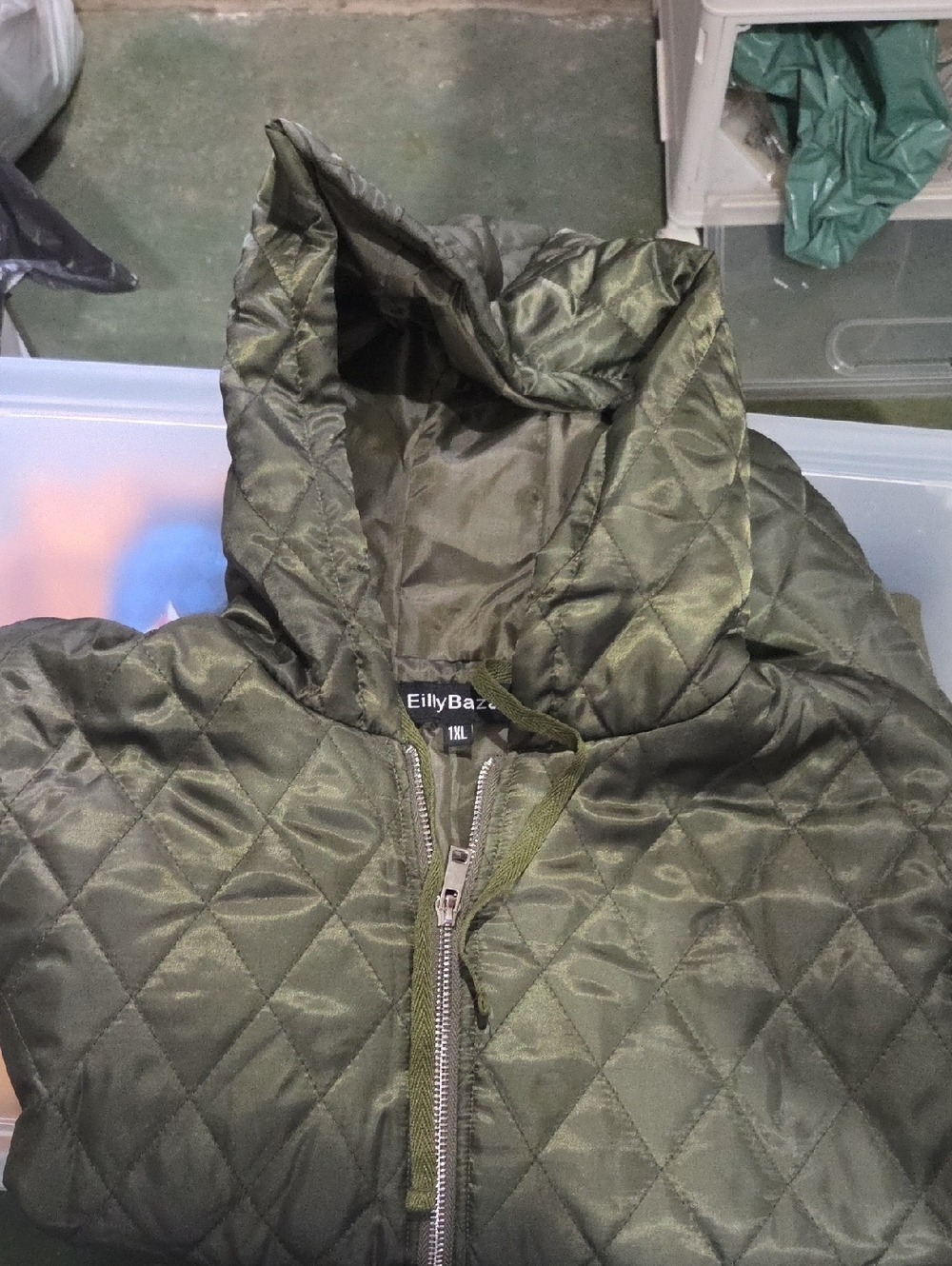 Quilted Hooded Jacket in Olive Green